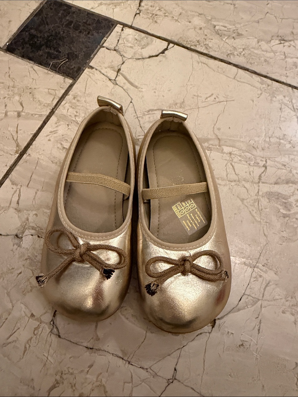 Metallic Gold Girls Ballet Flats with Bow Detail